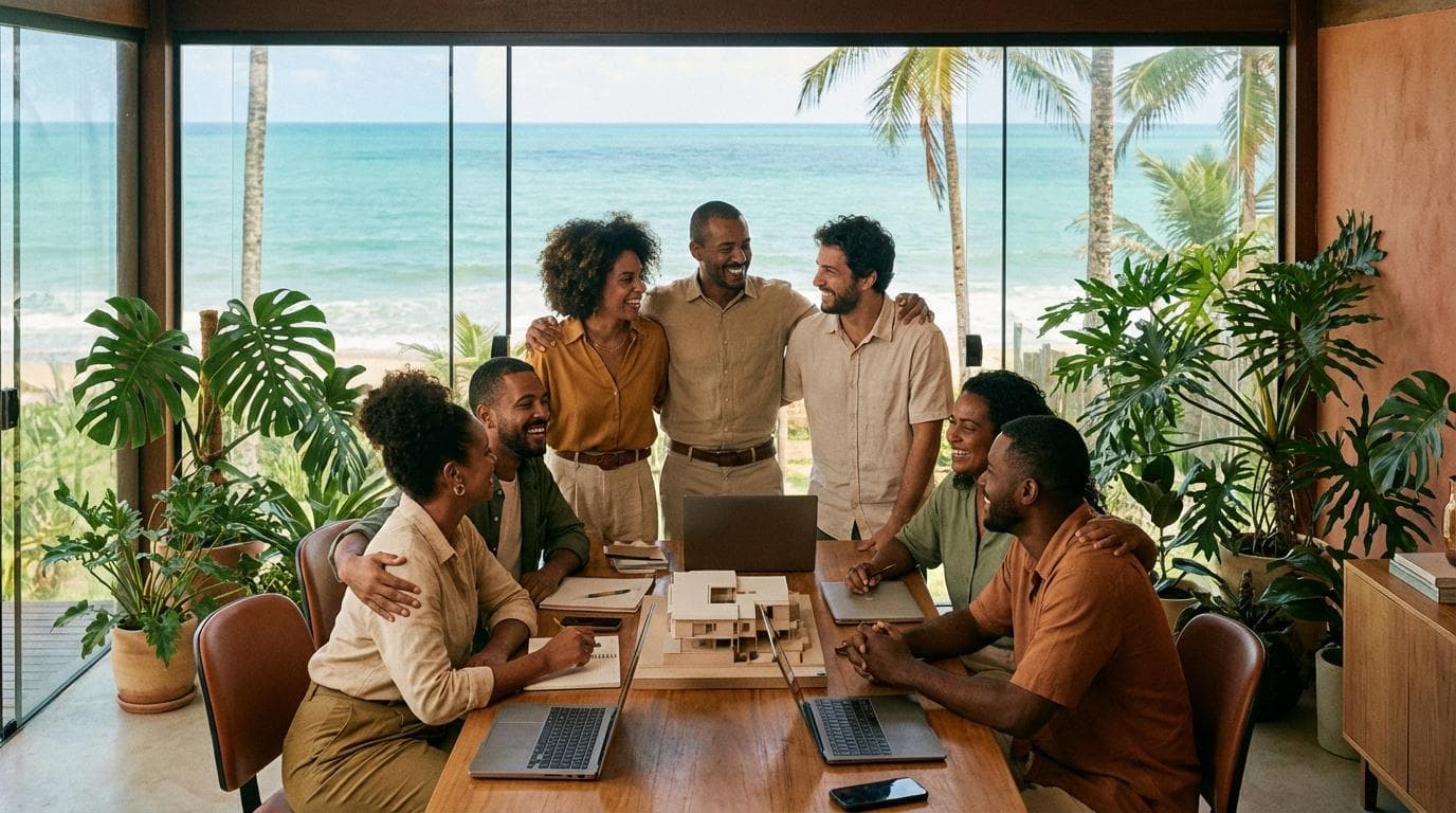 Il team CC Brasile al tramonto su una spiaggia tropicale